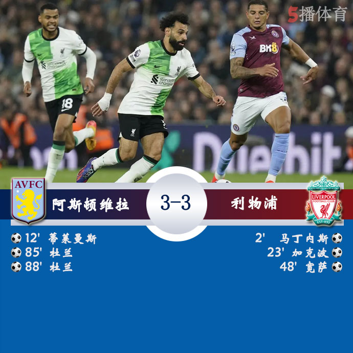 阿斯顿维拉 3 - 3 利物浦