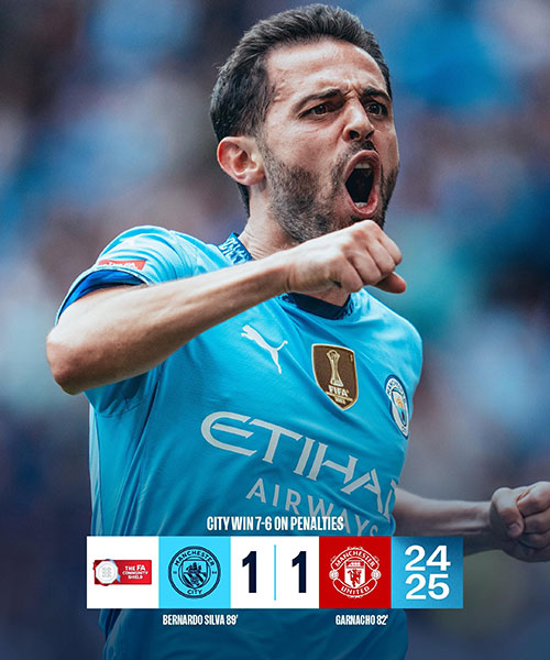 曼城 1 - 1 点球7-6 曼联