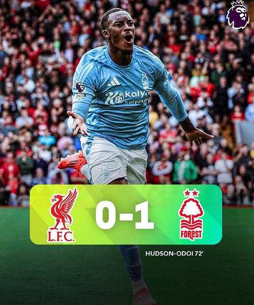 利物浦 0 - 1 诺丁汉森林