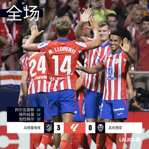马德里竞技 3 - 0 瓦伦西亚