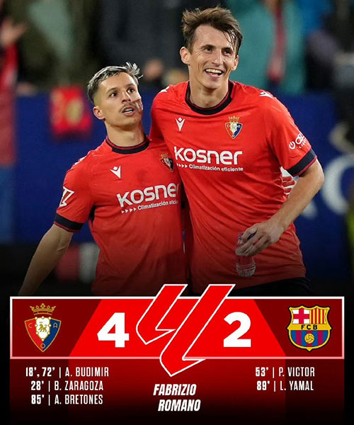 奥萨苏纳 4 - 2 巴塞罗那